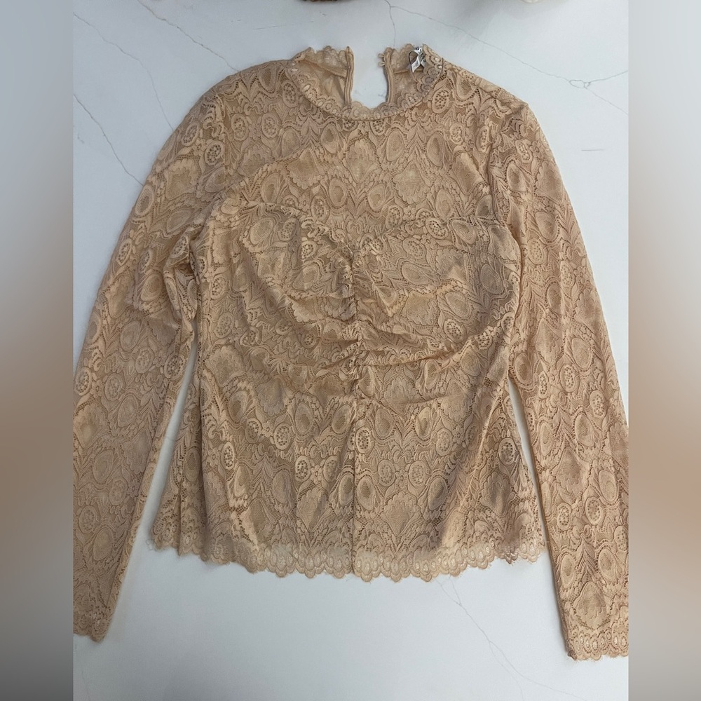 Guess Tan Lace Long Sleeve Blouse